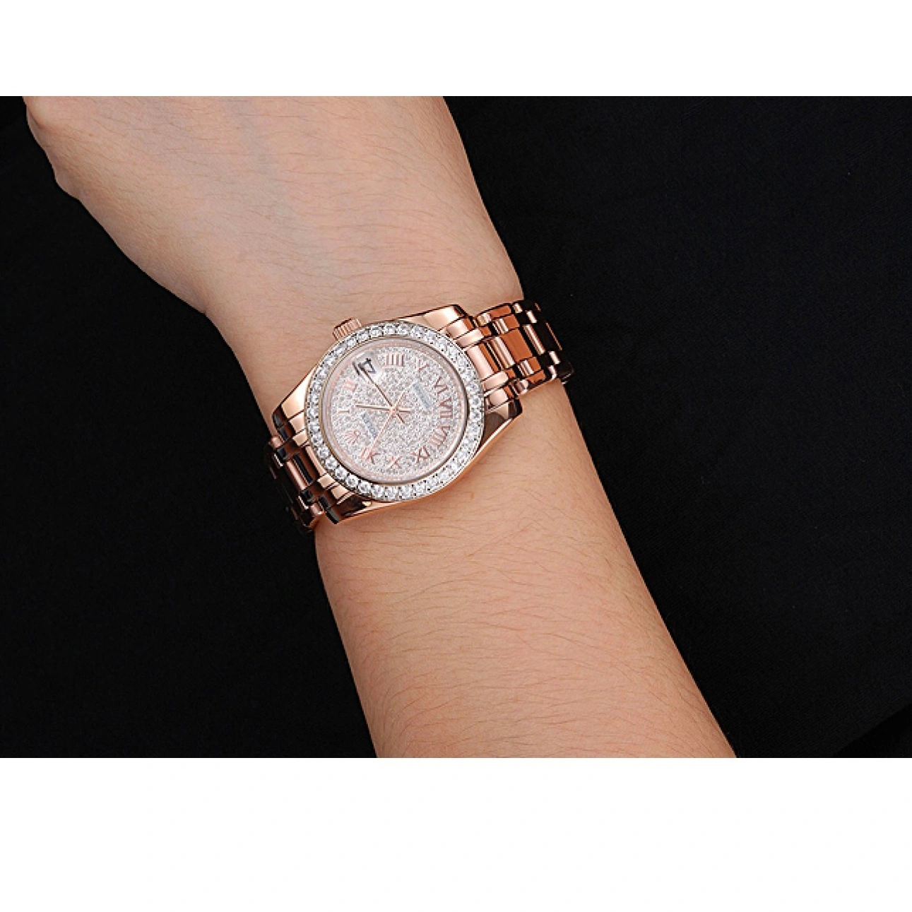 Rolex aaa copy Diamond Gold Dial Case Pink Bracelet Rolex And And Datejust Bezel 622836 1014